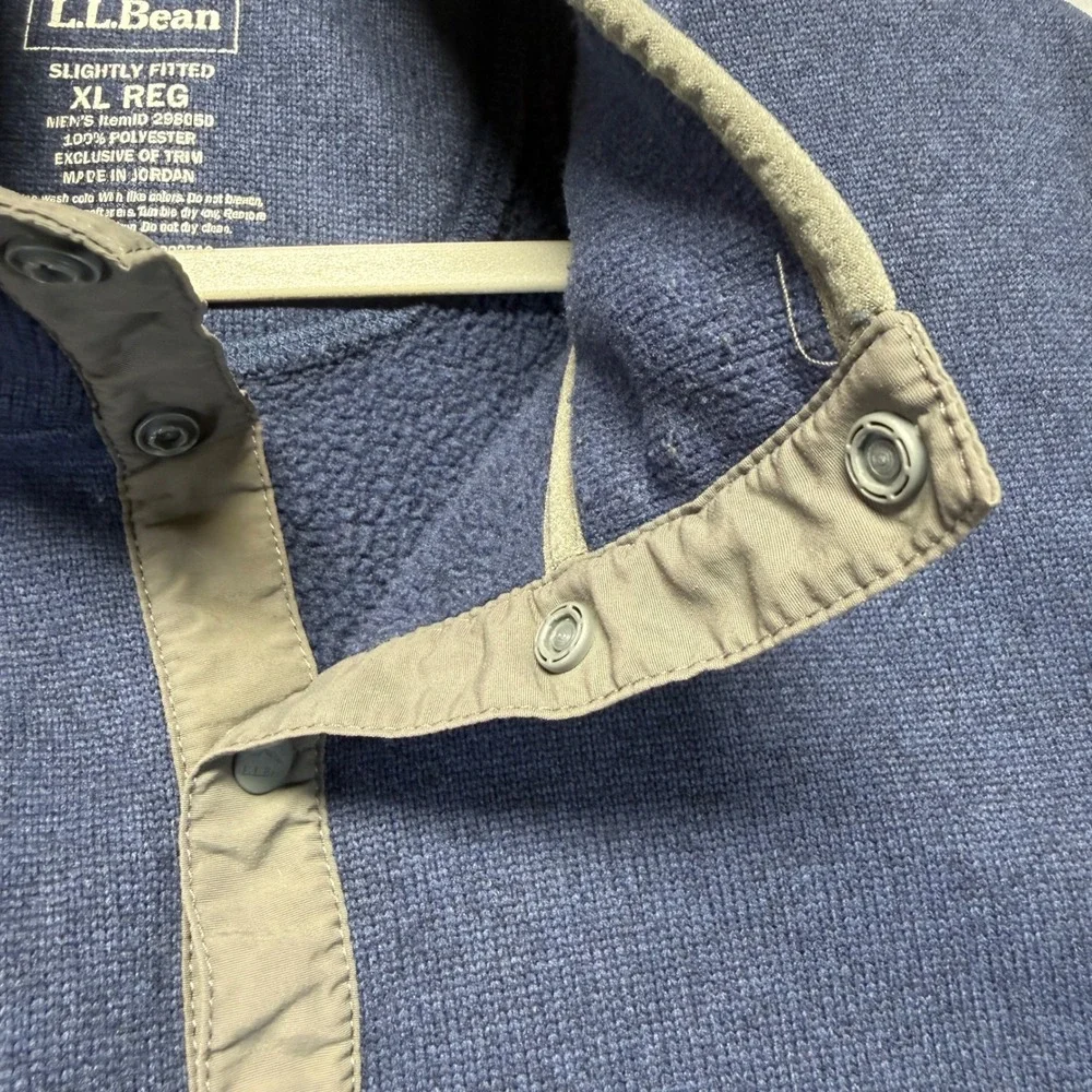 LL‎ Bean Mens XL Sweater Fleece Pullover Blue Snap Mock Neck 298050 Regular Fit